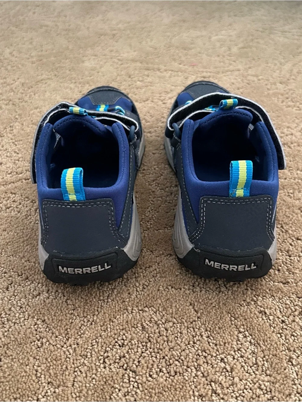 Merrell Kids Navy and Bright Blue Sport Sandal with Lime Accents